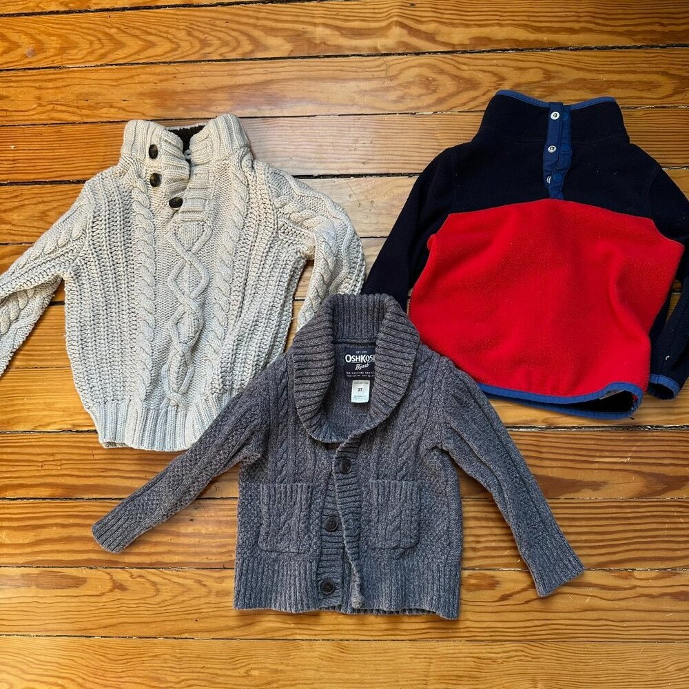 Set of 3 Sweaters, Size 3T, cozy cable toddler bundle (OshKosh, GAP, Old Navy)